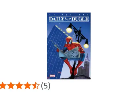 Spider-Man czyta gazetę Daily Bugle, siedząc na latarni. Na okładce gazety widnieje zdjęcie J. Jonaha Jamesona.